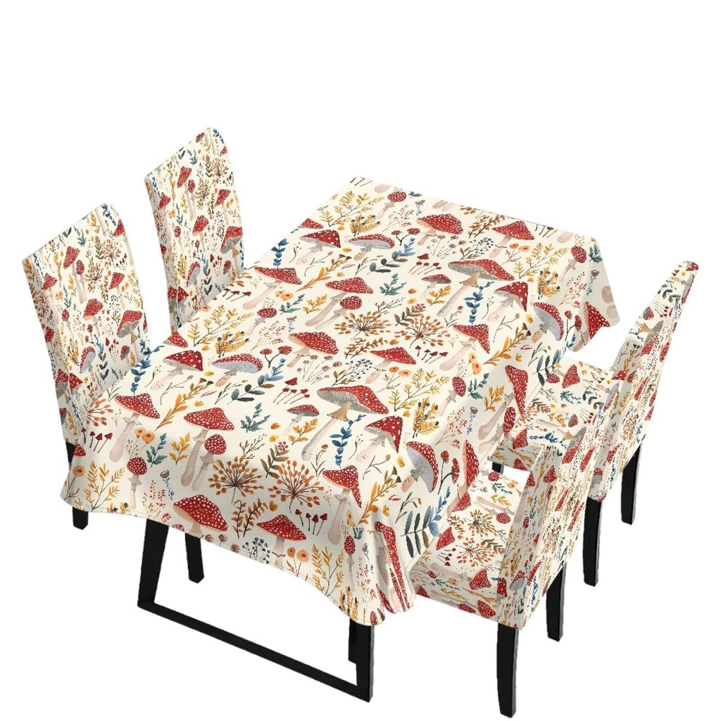Thanksgiving Themed Dining Room Chair Cover and Tablecloths 5 Packs, Fall Leaf Print Kitchen Chair Seat Slipcovers Anti-Wrinkle Table Protector for Thanksgiving Day Party