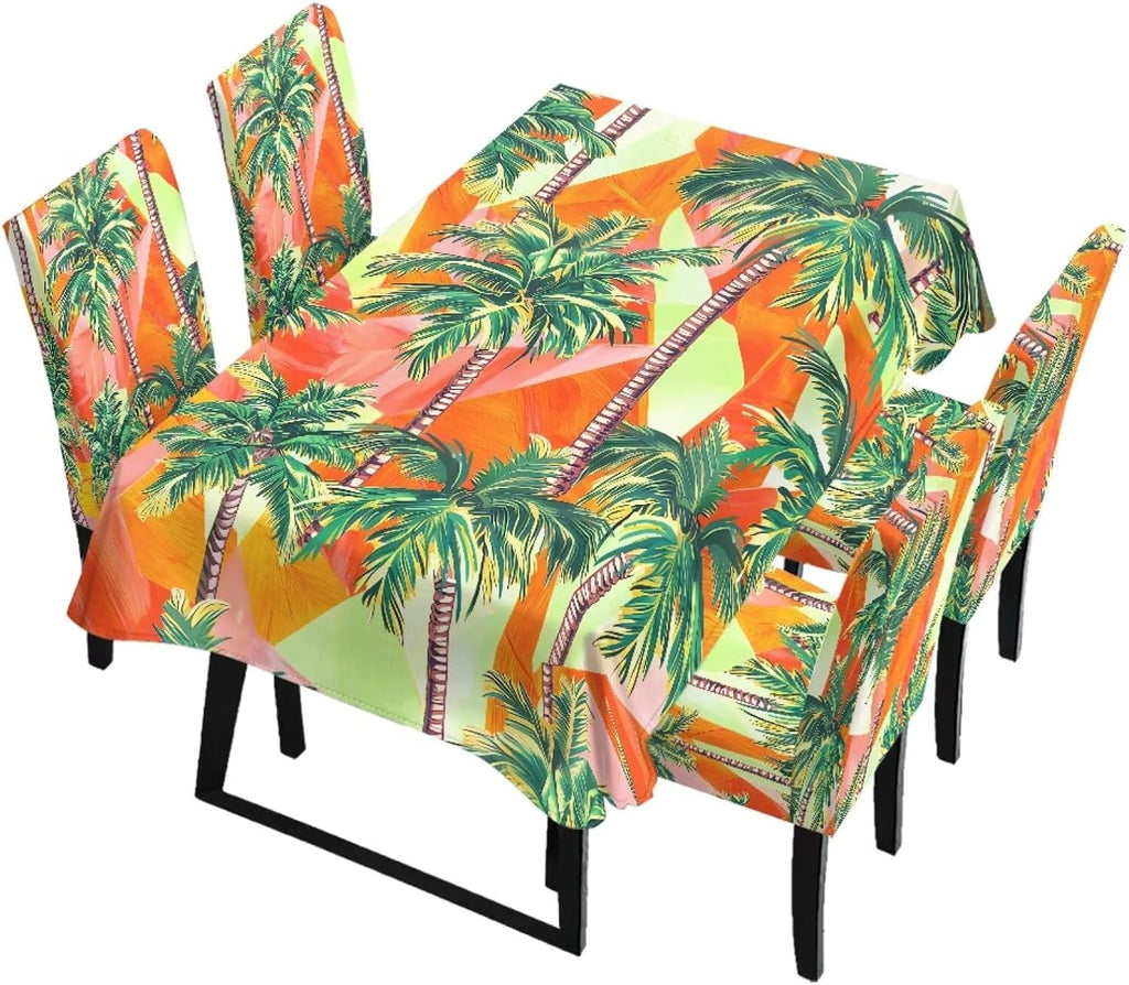 Stain Resistant Tablecloths and Dining Seat Covers Set of 5, Kitchen Chair Slipcovers Washable Table Slipcover Chair Seat Covers for Kitchen Restaurant, Chicken Cactus Print