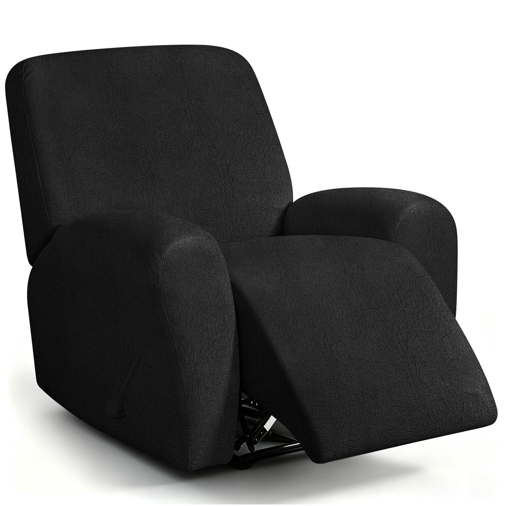 ANARACHON Leather Look Loveseat Recliner Cover, 6-Pieces Stretch Dual Recliner Sofa Covers, Soft Reclining Couch Slipcover, Washable Furniture Protector for Pets (2 Seater,256 Black)