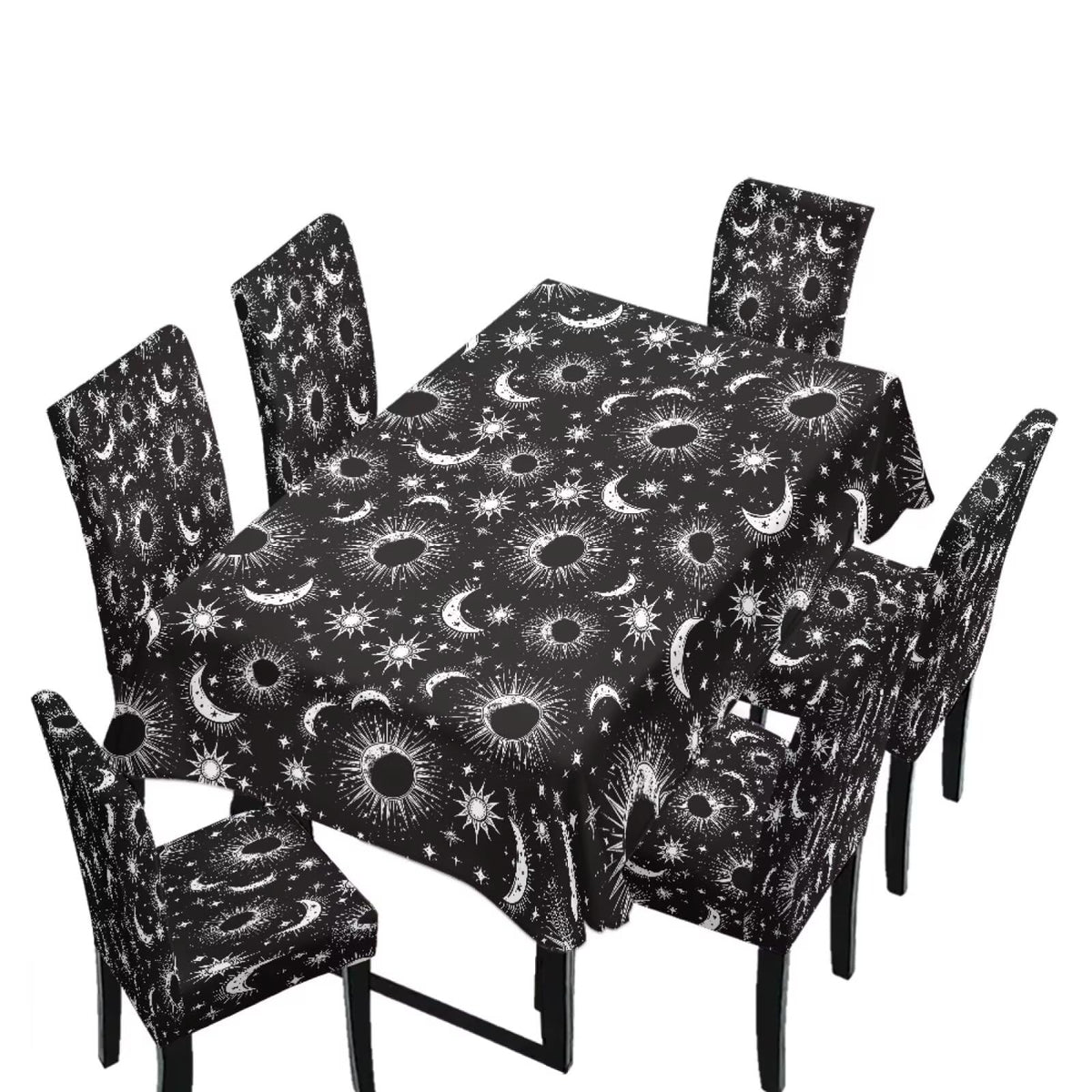 5 Pack Dining Room Chair Cover Set and Table Cloth Rectangle, Dust Proof Machine Washable Tablecloths Comfortable Chair Seat Slipcovers for Restaurant Decor, Abstract Fluid Marble