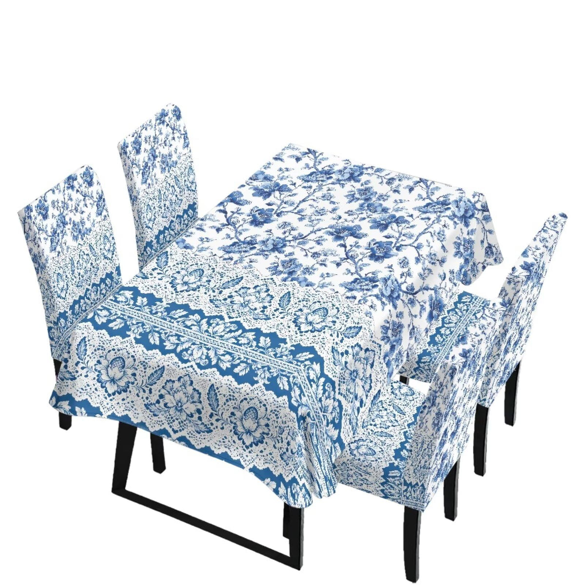 Table Cloth Rectangle Table Set of 7 Include Kitchen Chair Covers and Tablecloths for Dining Room Hotel Banquet, Anti-Scratch Chair Seat Protector Cover, Daisy Hippie Flower Print