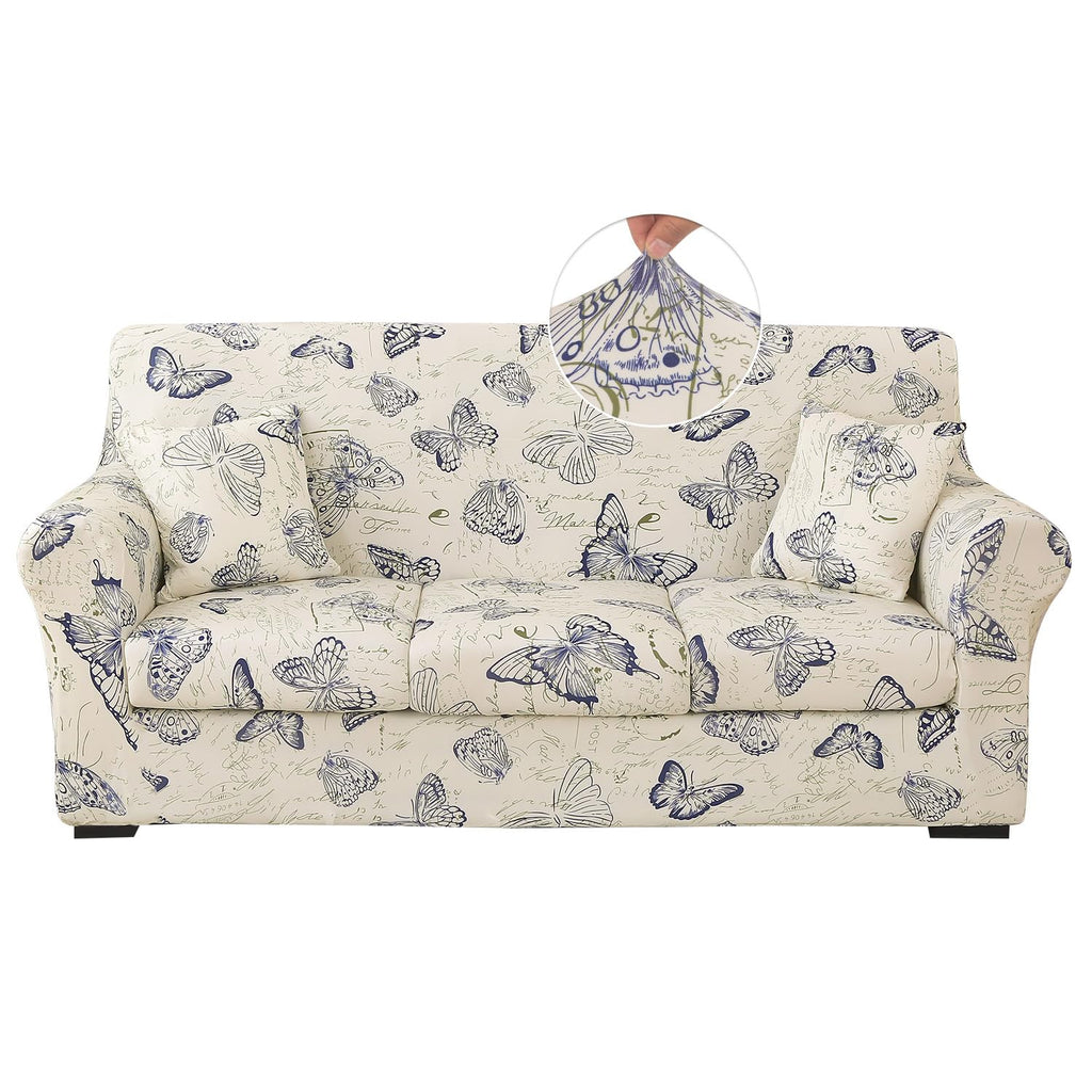 Stretch Printed Sofa Cover Couch Covers, 4-PieceLoveseat Slipcovers with 2 Separate Cushion Cover & 1 Pillow Case, Washable Soft Spandex Furniture Protector for Living Room(Loveseat, Flower)
