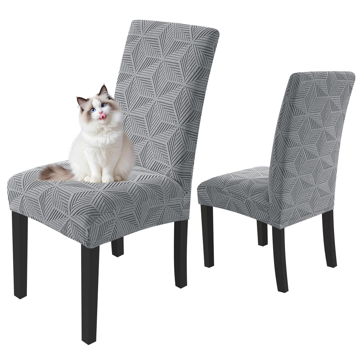 YEMYHOM 2 Packs Latest Checkered Dining Chair Slipcover Parsons Chair Furniture Protector Stretch Chair Covers for Dining Room, Restaurant, Kitchen, Party (Light Gray)