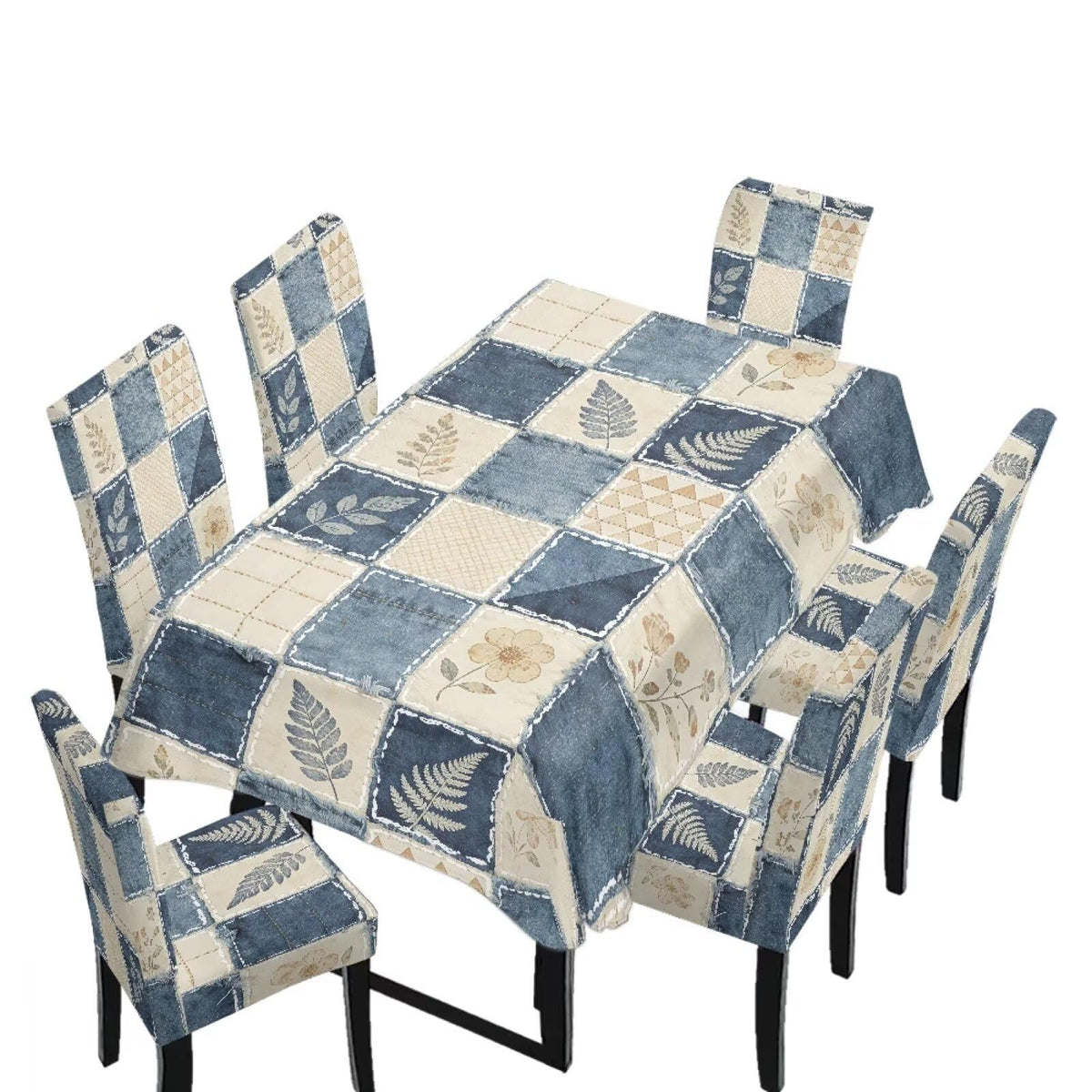 Light Grey 7 Pcs Tablecloth and Chair Covers Set Removable Chair Covers Set of 6 with Table Cover for Dining Room Washable Furniture Protector for Family Gathering Potluck