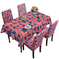 Table and Chair Decoration Protective Cover, Full Screen of American Flag Pattern, Dirt Resistant, Detachable and Washable, Suitable for Chair Decoration (4PC Chair Cover+1PC Tablecloth)
