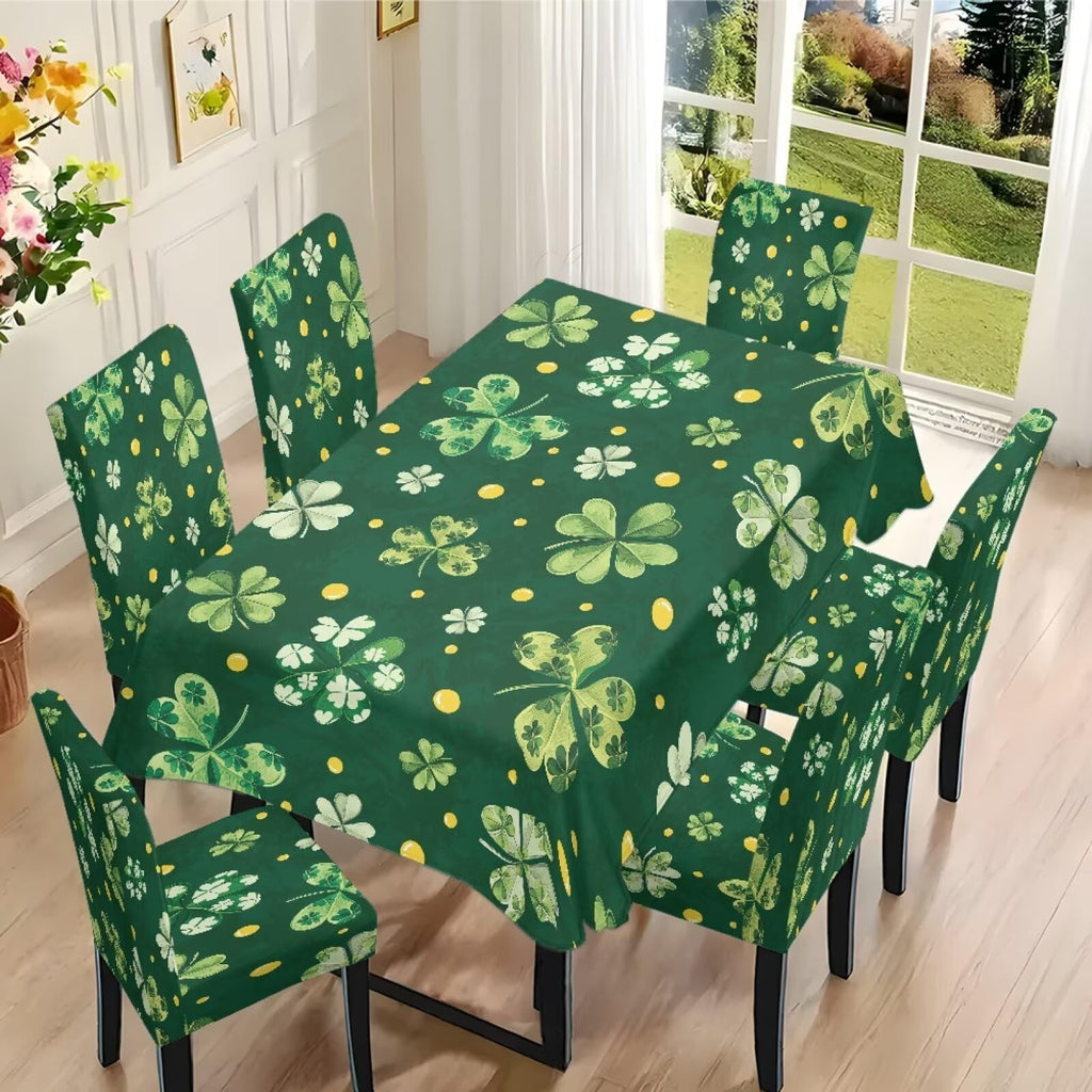 ZDCUSTOM St Patricks Day Table Cloth and Chair Cover Set of 4 Green Tablecloths Rectangular Festive Chair Covers for Dining Chairs St. Patrick’s Day Decoration