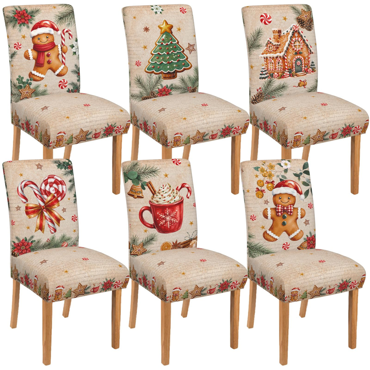 6 Pcs Fall Chair Covers for Dining Room, Thanksgiving Stretch Removable Dining Chair Cover Set of 6, Autumn Pumpkin Chair Slipcovers Seat Protector for Fall Restaurant Decor
