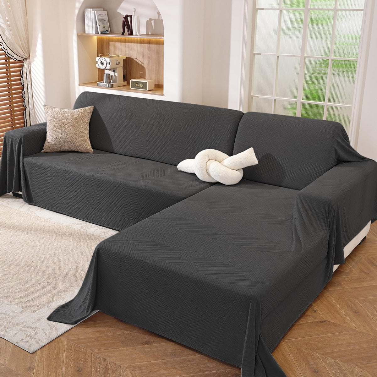 Couch Cover for Dogs, Loveseat 2 Cushion Sofa Cover, Light Grey