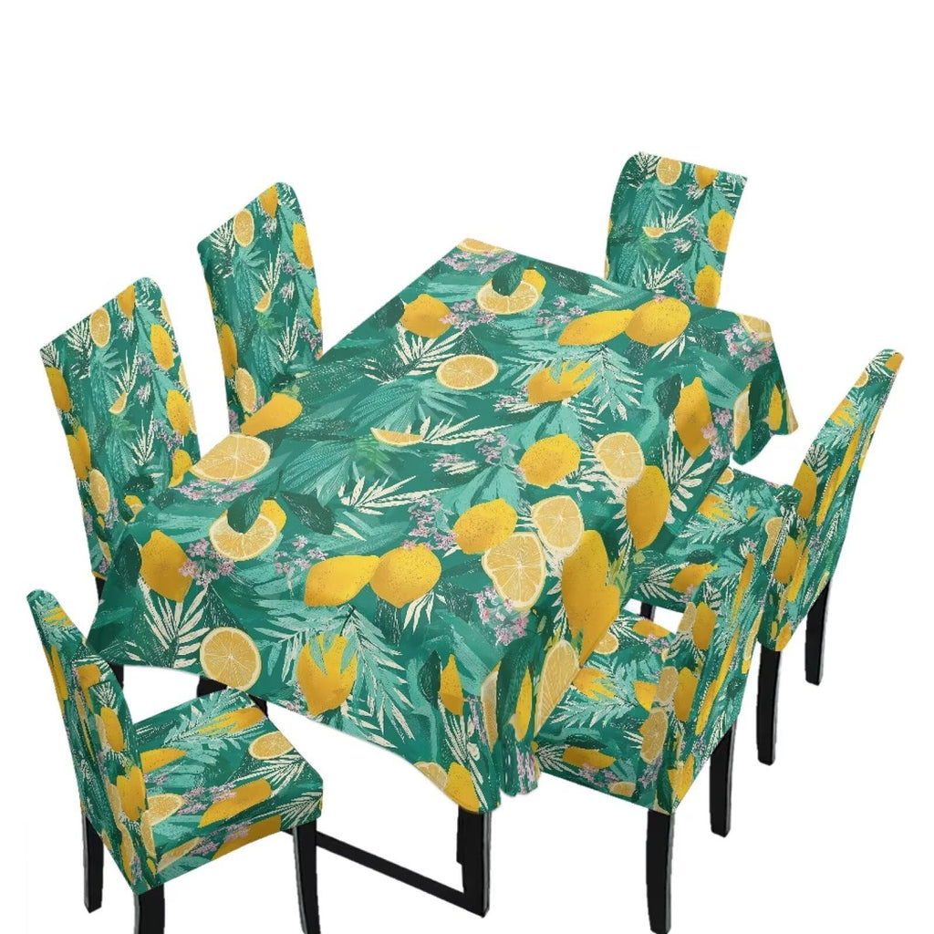 GLENLCWE Monstera Leaf Universal Dining Table Cover with Chairs Dining Table Cover with Chair Covers 7 Pcs, Dust Proof Green Kitchen Party Stretch Elastic Bottom Slipcovers