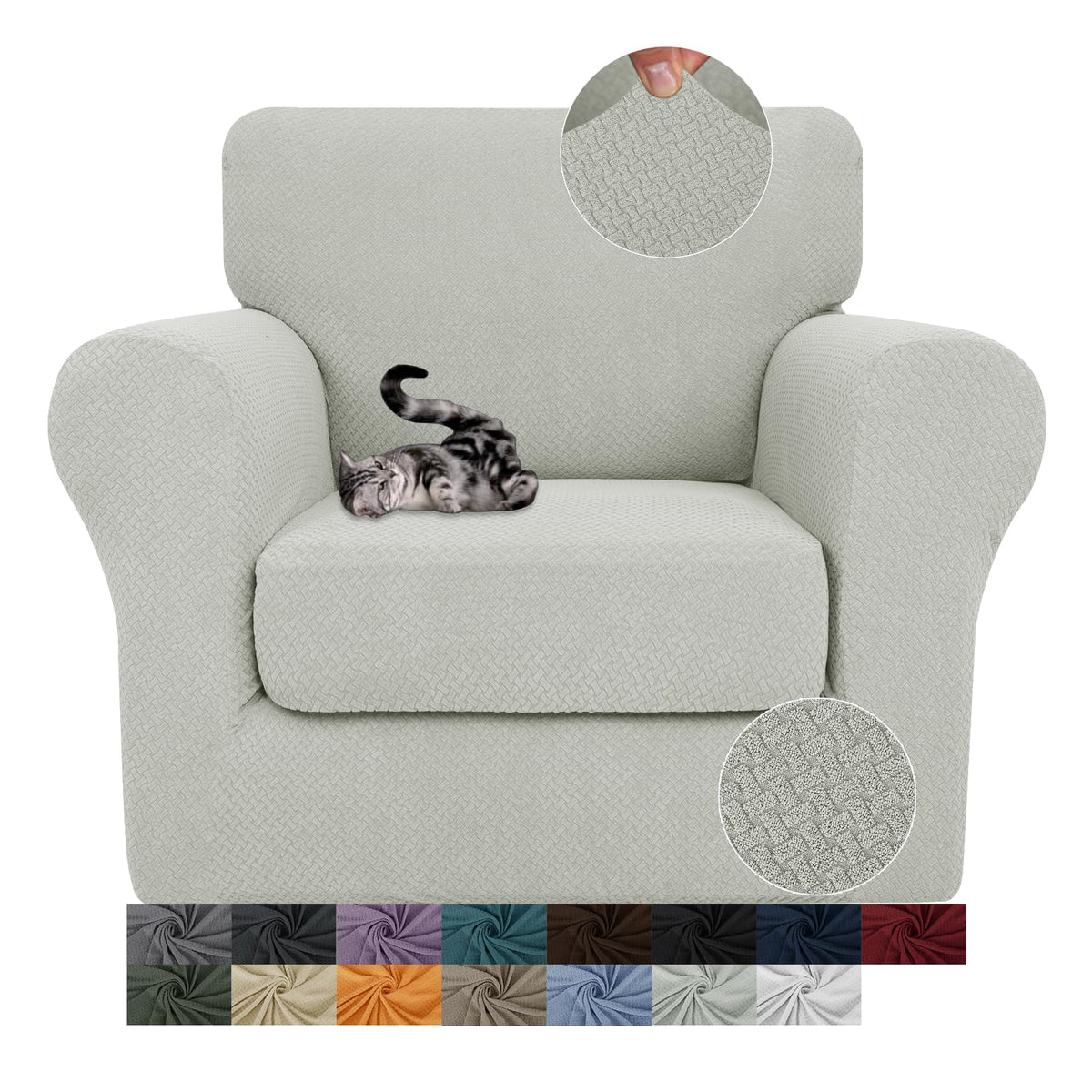 JIVINER 3 Pieces Stretch Couch Covers for 2 Cushion Couch Fitted Thick Loveseat Sofa Slipcover with 2 Seat Cushion Covers for Living Room Pet Dogs (Loveseat, Off White)