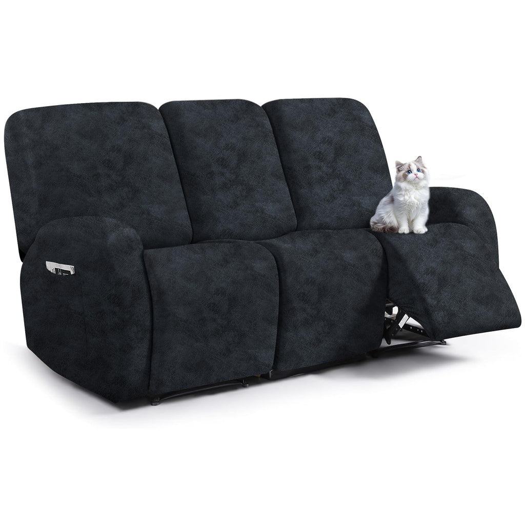ANARACHON Leather Look Loveseat Recliner Cover, 6-Pieces Stretch Dual Recliner Sofa Covers, Soft Reclining Couch Slipcover, Washable Furniture Protector for Pets (2 Seater,256 Black)