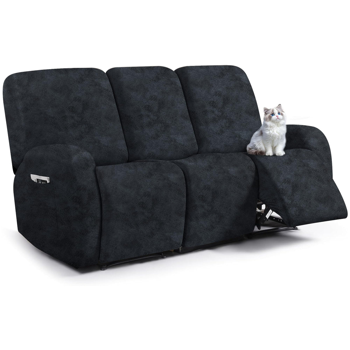 ANARACHON Leather Look Loveseat Recliner Cover, 6-Pieces Stretch Dual Recliner Sofa Covers, Soft Reclining Couch Slipcover, Washable Furniture Protector for Pets (2 Seater,256 Black)
