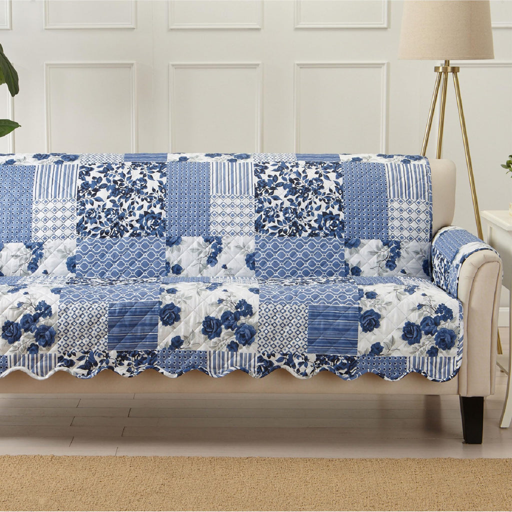 Great Bay Home Reversible Patchwork Sofa Cover - Washable Slipcover Furniture Protector with Elastic Straps - Perfect for Kids & Pets - Box-Stitched Detail (Taupe)