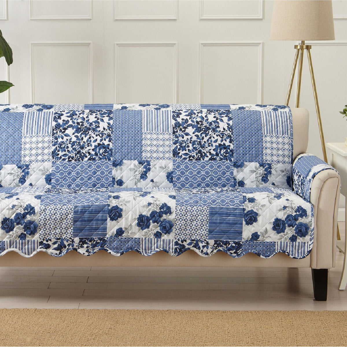 Great Bay Home Reversible Patchwork Sofa Cover - Washable Slipcover Furniture Protector with Elastic Straps - Perfect for Kids & Pets - Box-Stitched Detail (Taupe)
