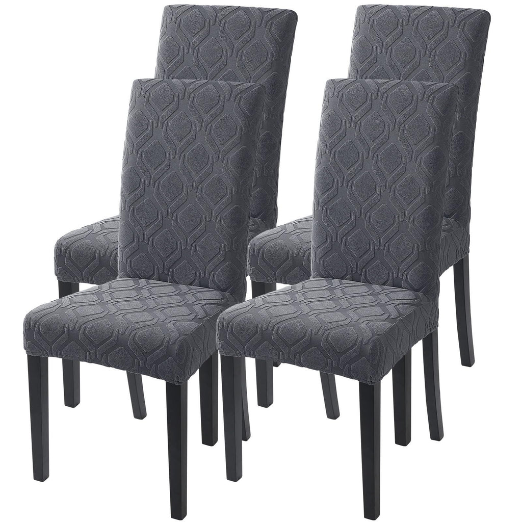 SearchI Dining Room Chair Covers Set of 6, Stretch Jacquard Parsons Chair Slipcovers Super Fit Removable Washable Kitchen Chair Protector Cover for Dining Room, Hotel, Ceremony (Beige Rhombus)