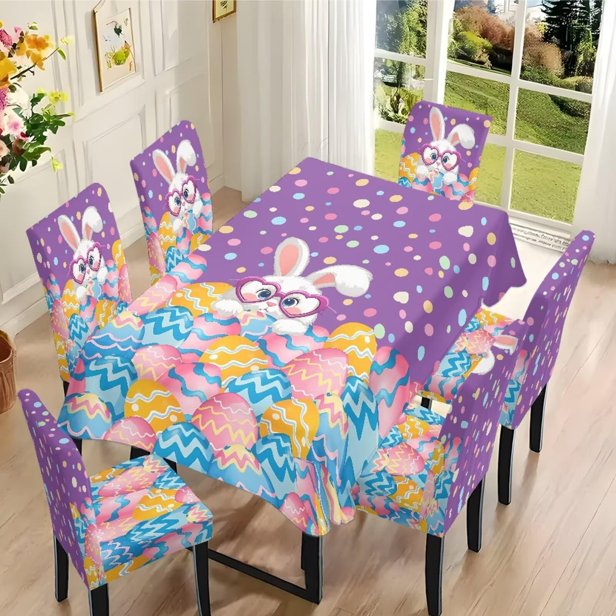 ZDCUSTOM St Patricks Day Table Cloth and Chair Cover Set of 4 Light Green Tablecloths Rectangular Clover Chair Covers for Dining Chairs Stain Resistant Decoration