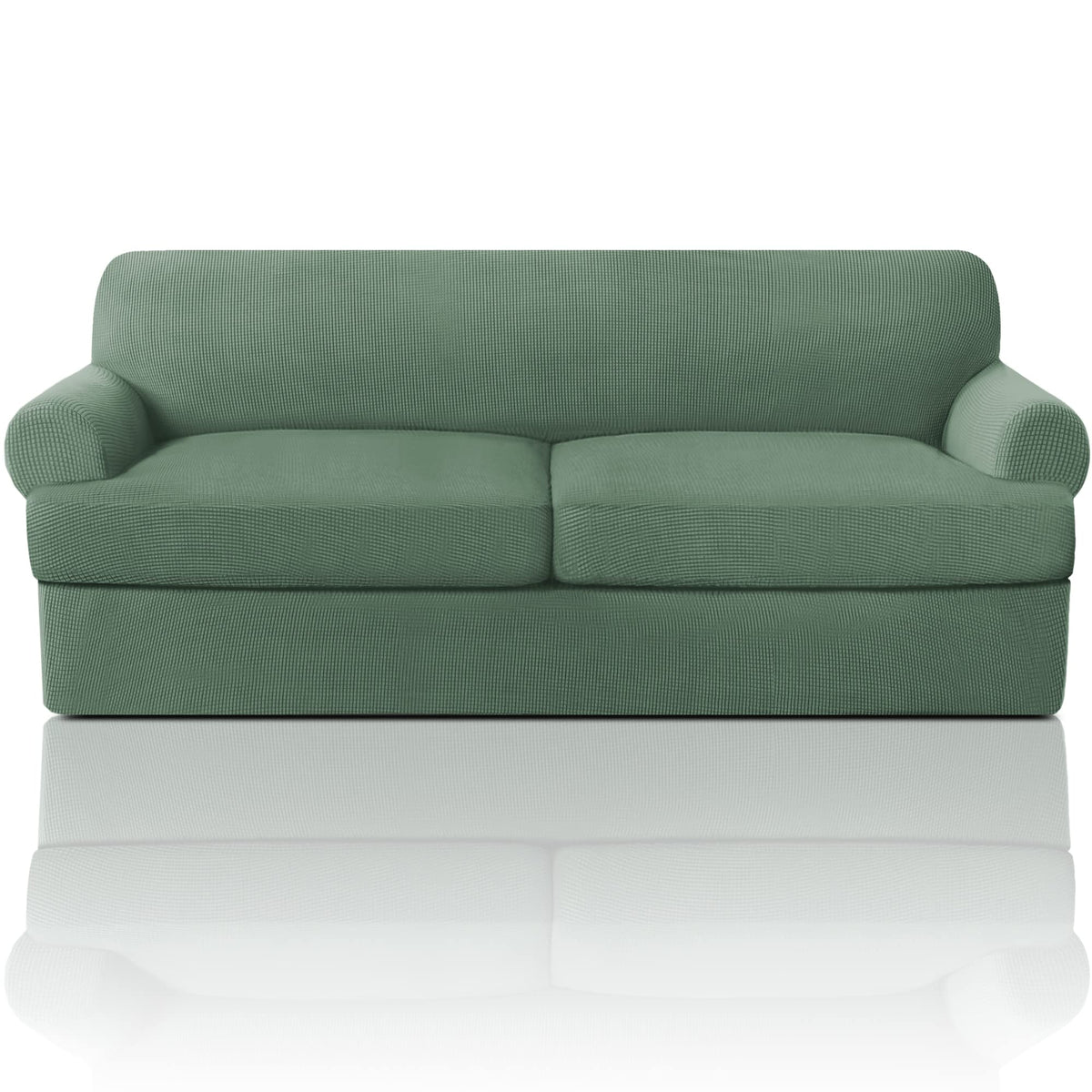 PrinceDeco T Cushion Loveseat Slipcover - 3 Pieces Sofa Cover for 2 Cushion Couch with 2 Individual T Shape Seat Covers Width Up to 76 Inch - Stretch, Machine Washable, Porcelain