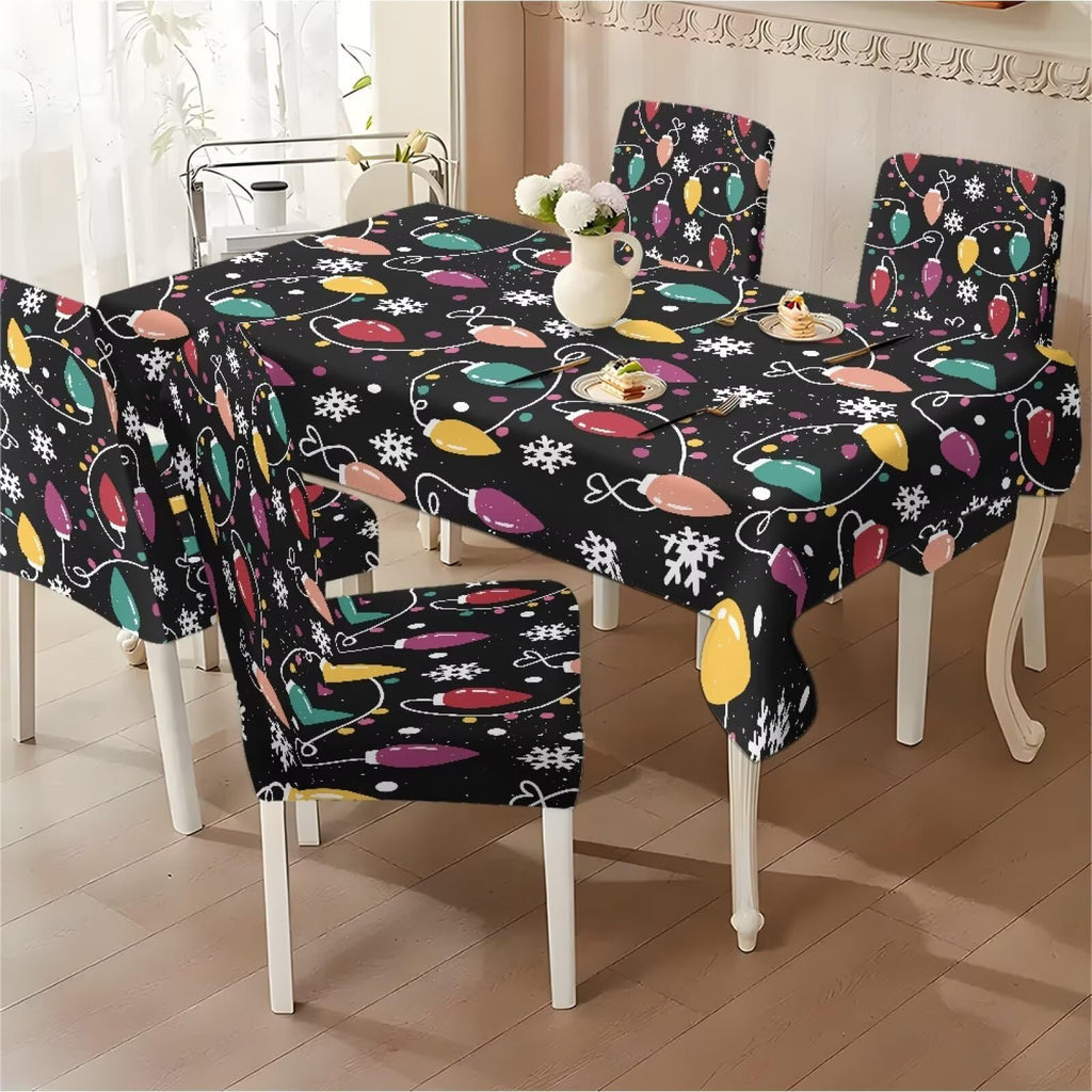 Thanksgiving Themed Dining Room Chair Cover and Tablecloths 5 Packs, Fall Leaf Print Kitchen Chair Seat Slipcovers Anti-Wrinkle Table Protector for Thanksgiving Day Party