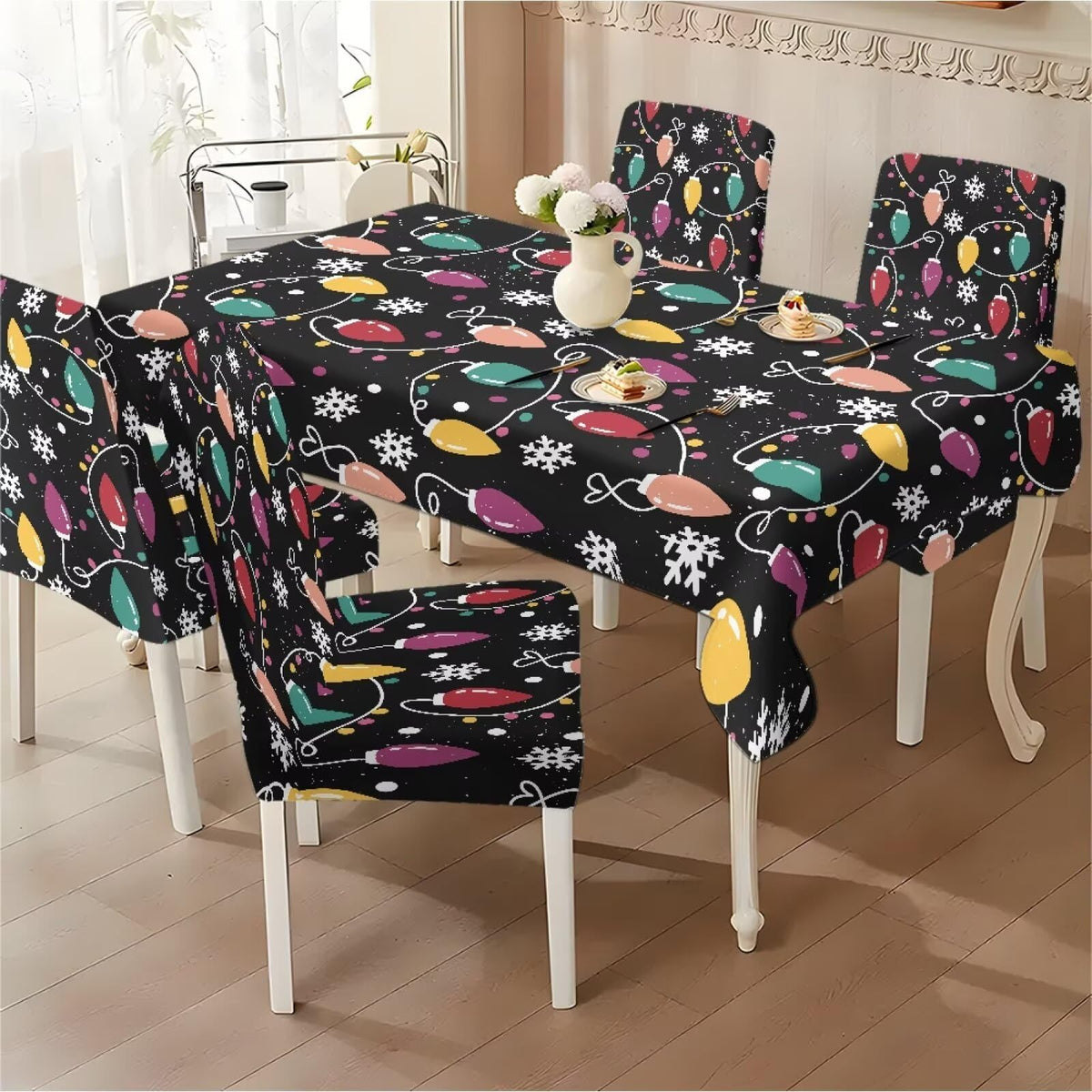 Thanksgiving Themed Dining Room Chair Cover and Tablecloths 5 Packs, Fall Leaf Print Kitchen Chair Seat Slipcovers Anti-Wrinkle Table Protector for Thanksgiving Day Party