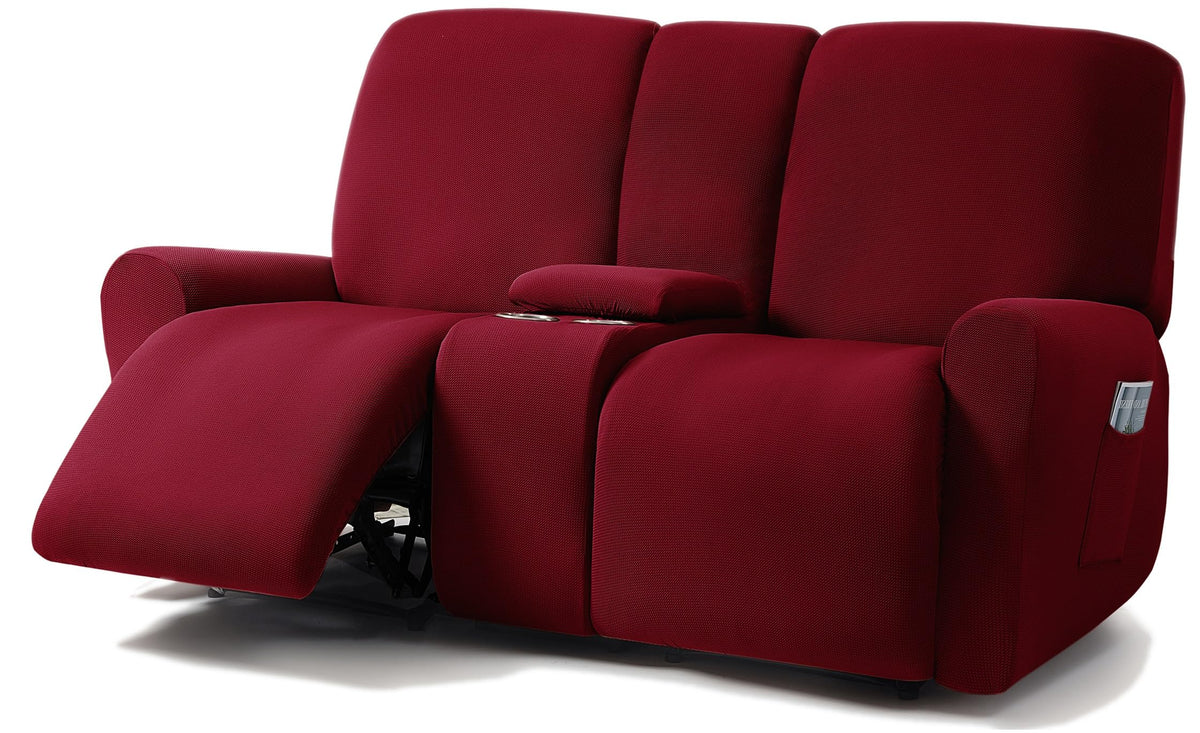 ULTICOR Jacquared Design, Reclining Loveseat Slipcover, 48" - 65" L, 2 Seat 6-Piece Recliner Cover, Washable (Retro Green)