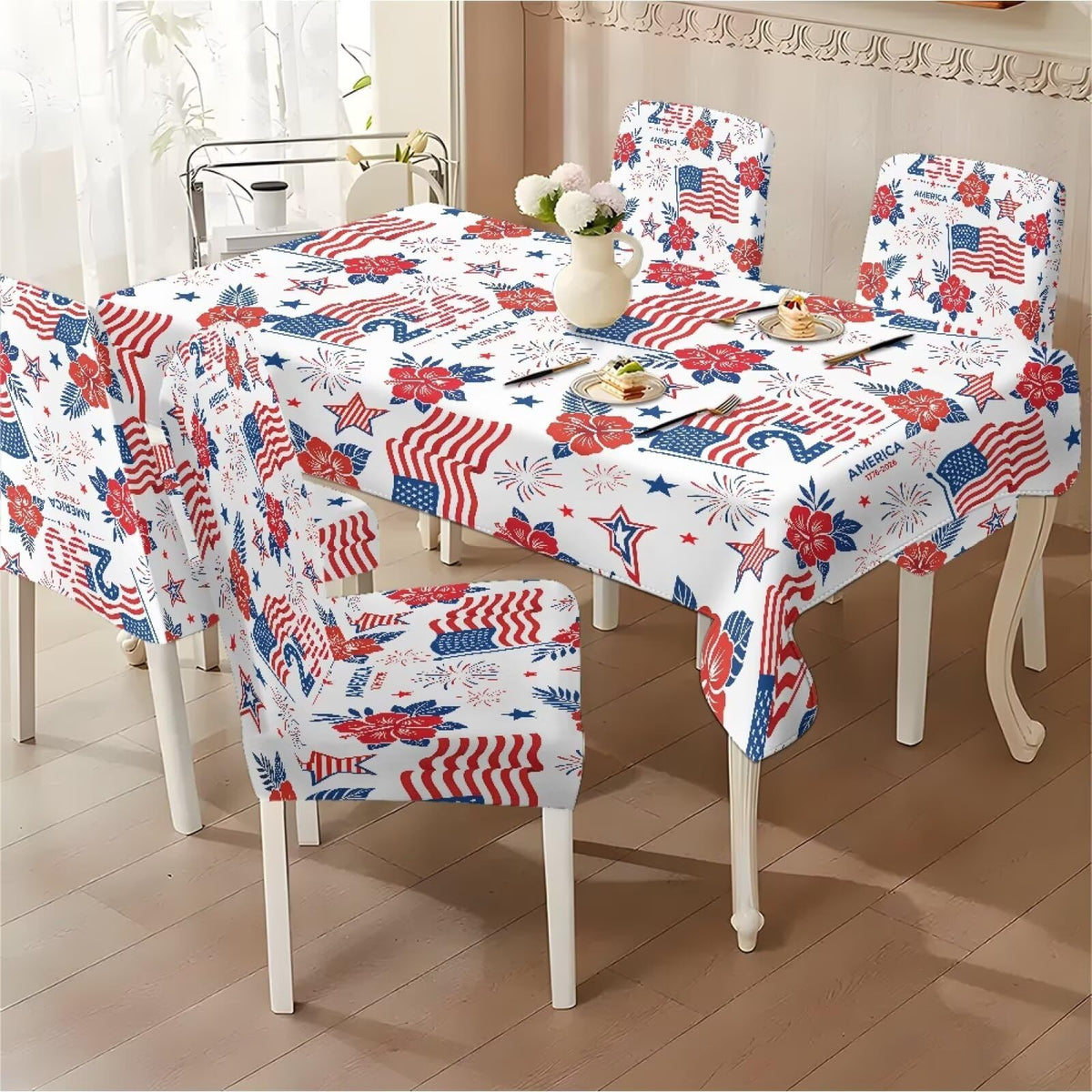 Thanksgiving Themed Dining Room Chair Cover and Tablecloths 5 Packs, Fall Leaf Print Kitchen Chair Seat Slipcovers Anti-Wrinkle Table Protector for Thanksgiving Day Party