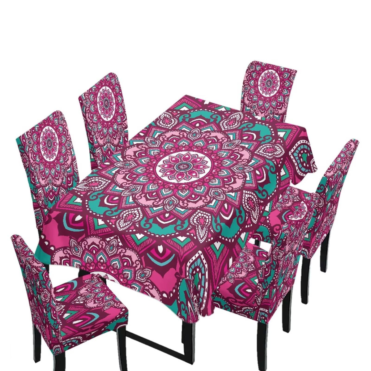 Table Cloth and Dining Chair Covers Set of 5, Kitchen Chair Slipcovers Rectangle Table Cover, Removable Anti-dust Tablecloths Stain Resistant Soft Hotel Decor, Blue Retro Floral