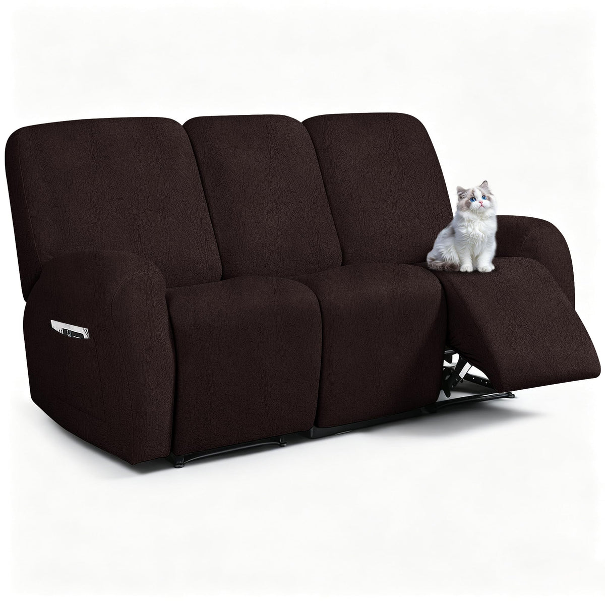 ANARACHON Leather Look Loveseat Recliner Cover, 6-Pieces Stretch Dual Recliner Sofa Covers, Soft Reclining Couch Slipcover, Washable Furniture Protector for Pets (2 Seater,256 Black)