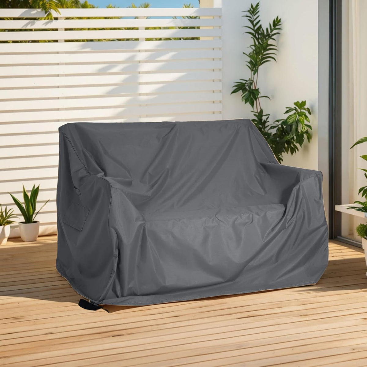 Christopher Knight Home Wynton Water-Resistant Patio 2-Seater Sofa Cover, Outdoor Loveseat Cover with All Weather Protection, Patio Furniture Sofa Covers with Adjustable Strap, Dark Gray