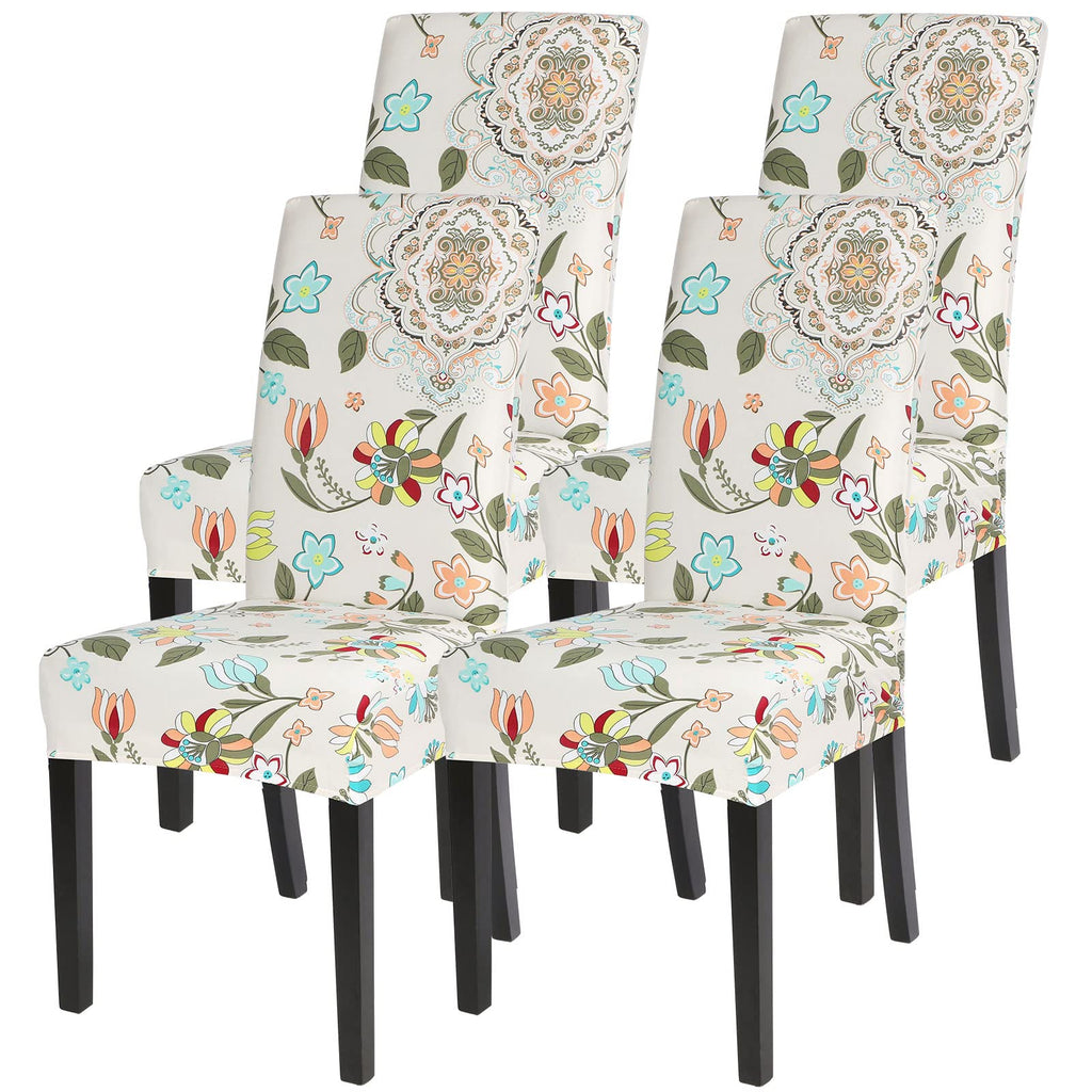 SearchI Dining Room Chair Covers Set of 6, Stretch Jacquard Parsons Chair Slipcovers Super Fit Removable Washable Kitchen Chair Protector Cover for Dining Room, Hotel, Ceremony (Beige Rhombus)