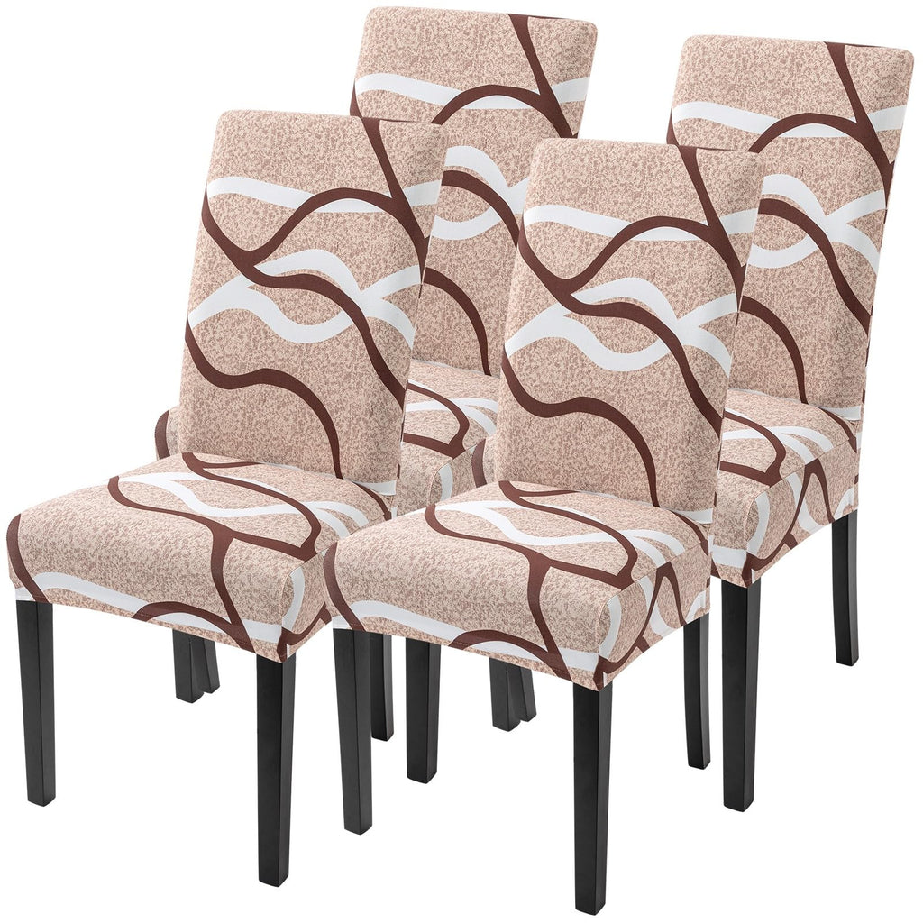 SearchI Dining Room Chair Covers Set of 6, Stretch Jacquard Parsons Chair Slipcovers Super Fit Removable Washable Kitchen Chair Protector Cover for Dining Room, Hotel, Ceremony (Beige Rhombus)