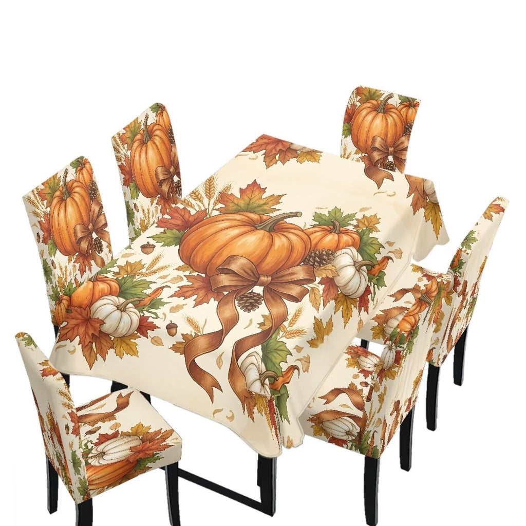 Thanksgiving Rectangle Table Cloth with Dining Chair Cover