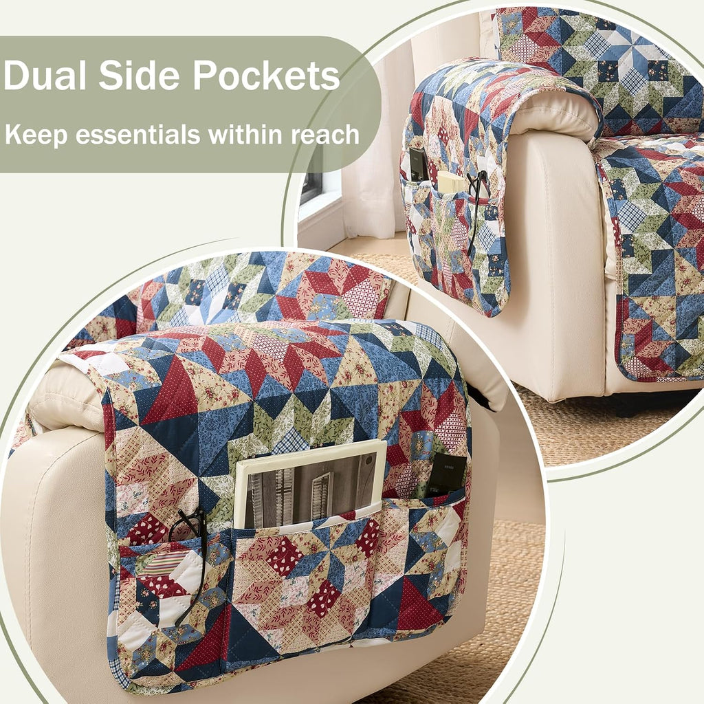 Patchwork Loveseat Covers for 2 Cushion Couch, Soft Quilted Couch Covers, Love Seat Couch Cover Pet Friendly for Sofa Couches, Washable Loveseat Slipcovers (Loveseat 48", Patchwork Red)