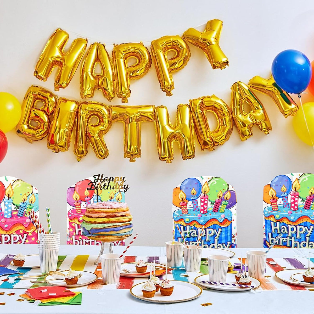2 Pack Happy Birthday Chair Cover 17x23 Inch Double Side
