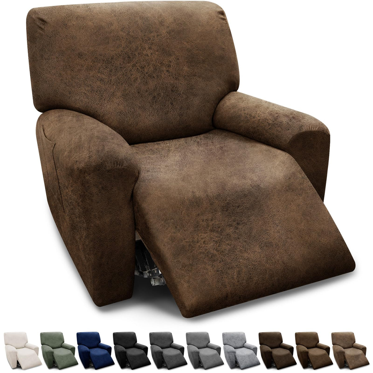 3-Pieces T Cushion Loveseat Slipcovers Leather Look Couch Cover Loveseat Covers for 2 Cushion Couch Furniture Protector Stretch Sofa Cover with 2 Individual T Cushion Seat Covers, Brown