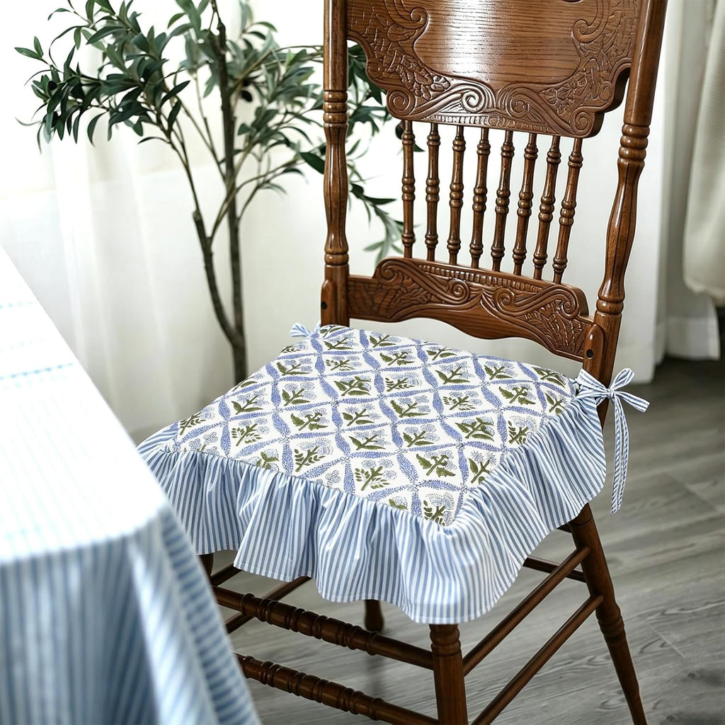 4 Pack Blue Ruffled Chair Cushion Covers 17.5x17.5 in Square