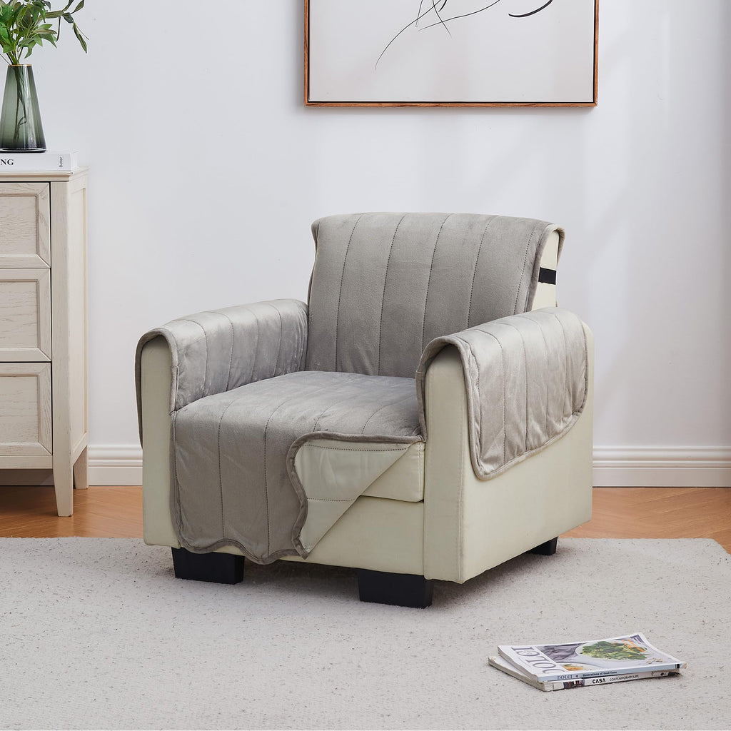Great Bay Home Reversible Patchwork Sofa Cover - Washable Slipcover Furniture Protector with Elastic Straps - Perfect for Kids & Pets - Box-Stitched Detail (Taupe)