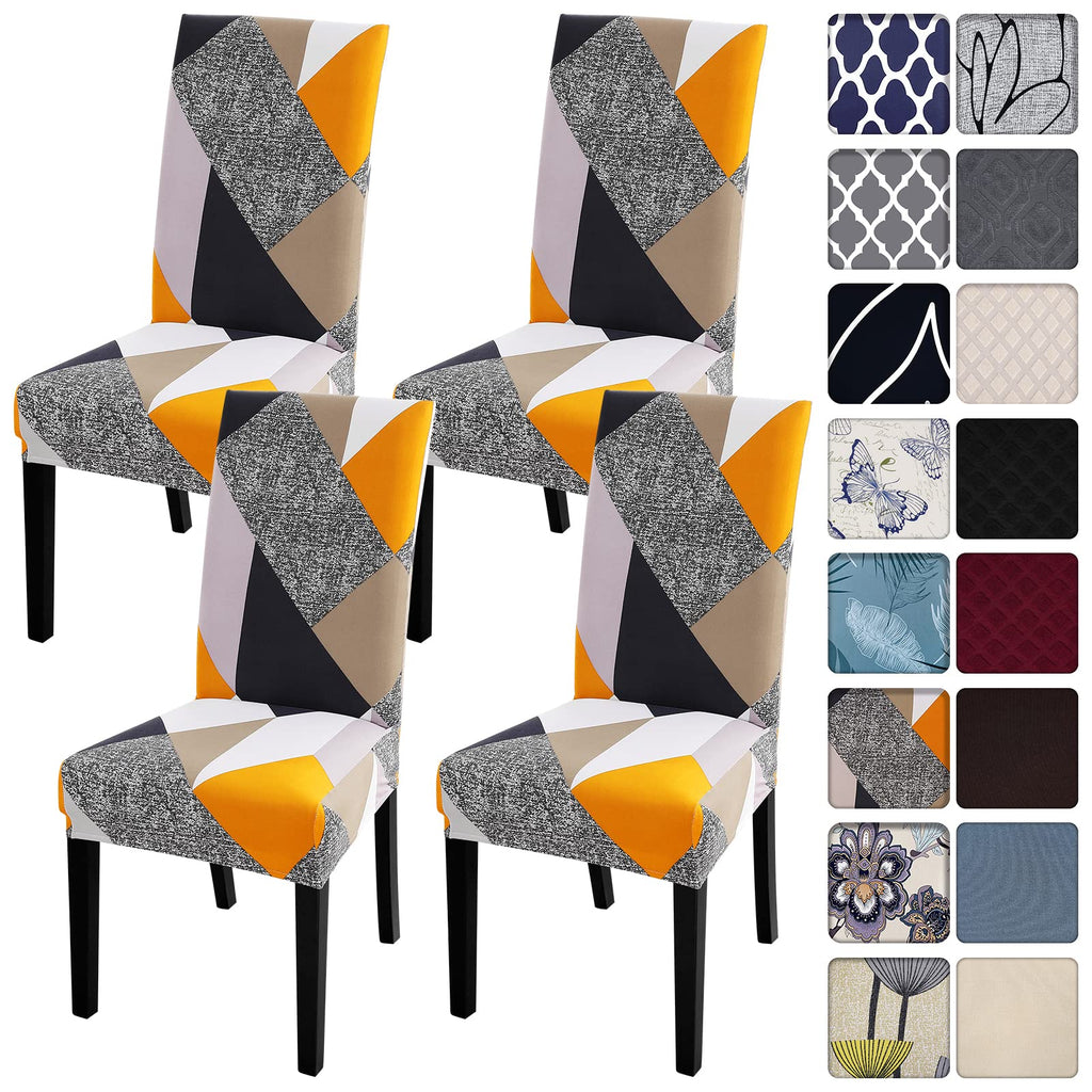 SearchI Dining Room Chair Covers Set of 6, Stretch Jacquard Parsons Chair Slipcovers Super Fit Removable Washable Kitchen Chair Protector Cover for Dining Room, Hotel, Ceremony (Beige Rhombus)