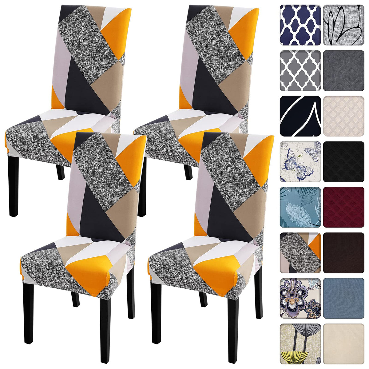 SearchI Dining Room Chair Covers Set of 6, Stretch Jacquard Parsons Chair Slipcovers Super Fit Removable Washable Kitchen Chair Protector Cover for Dining Room, Hotel, Ceremony (Beige Rhombus)