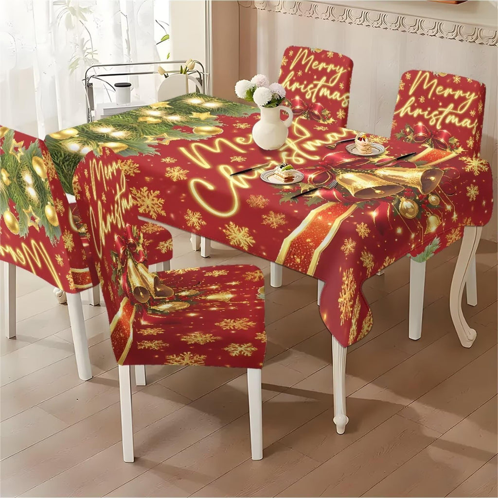 Thanksgiving Themed Dining Room Chair Cover and Tablecloths 5 Packs, Fall Leaf Print Kitchen Chair Seat Slipcovers Anti-Wrinkle Table Protector for Thanksgiving Day Party