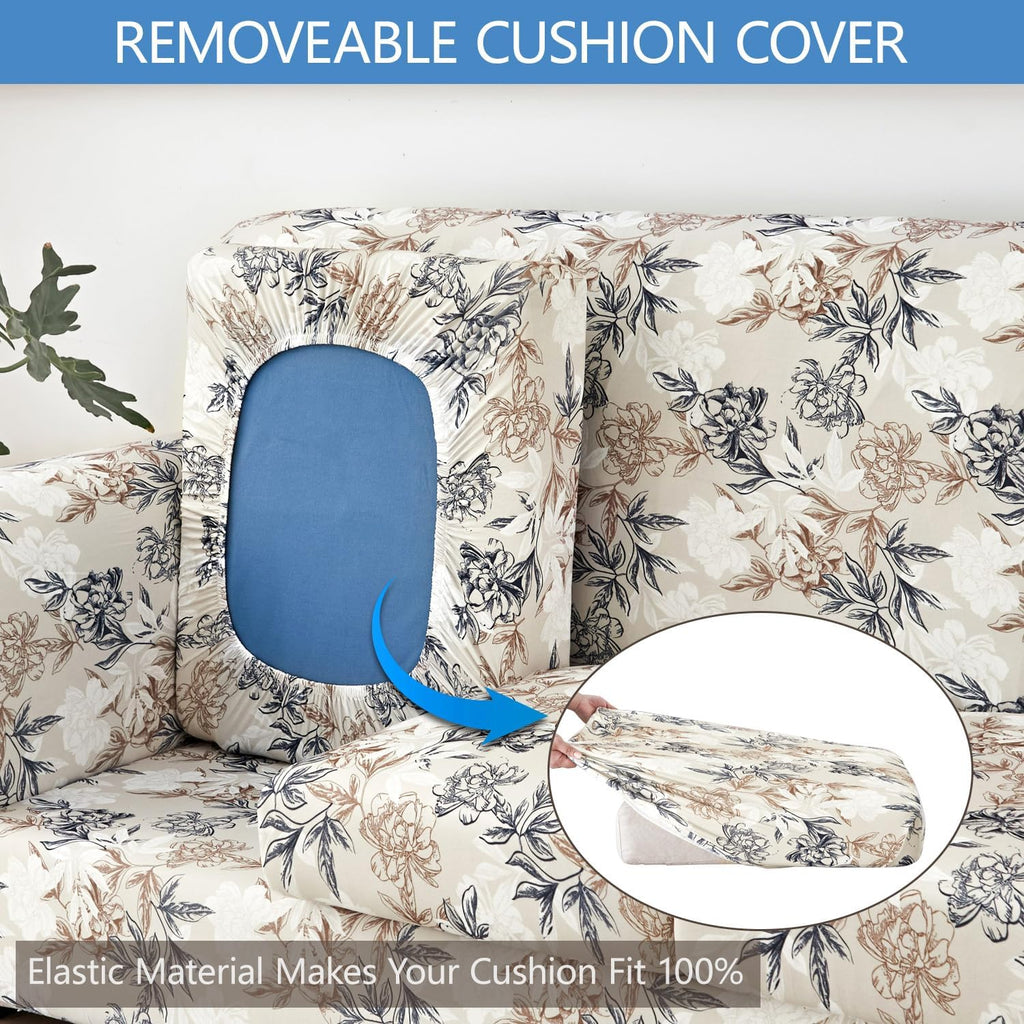 Stretch Printed Sofa Cover Couch Covers, 4-PieceLoveseat Slipcovers with 2 Separate Cushion Cover & 1 Pillow Case, Washable Soft Spandex Furniture Protector for Living Room(Loveseat, Flower)