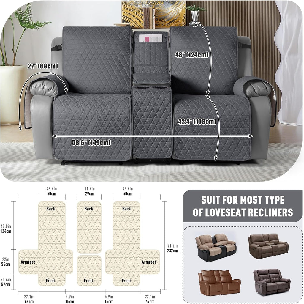 TAOCOCO 100% Waterproof Loveseat Recliner Cover with Console, Stay in Place