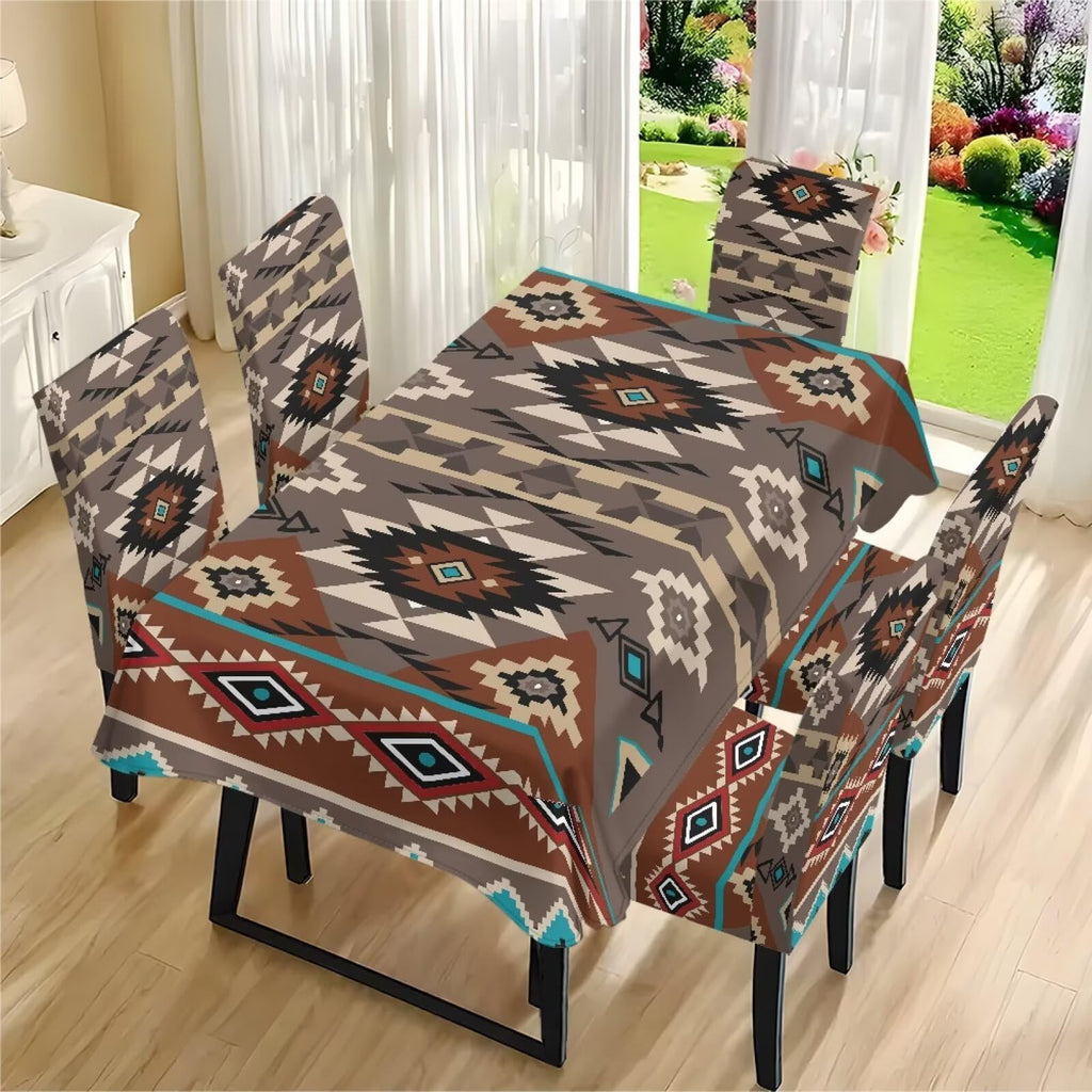 Thanksgiving Themed Dining Room Chair Cover and Tablecloths 5 Packs, Fall Leaf Print Kitchen Chair Seat Slipcovers Anti-Wrinkle Table Protector for Thanksgiving Day Party