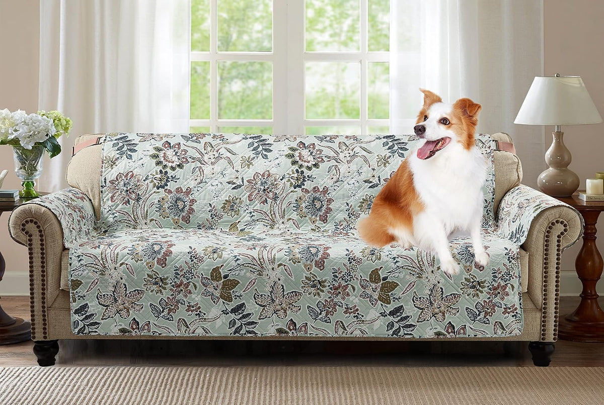 Brilliant Sunshine Multi Grey Stripes Couch Loveseat Slip Cover for Dogs