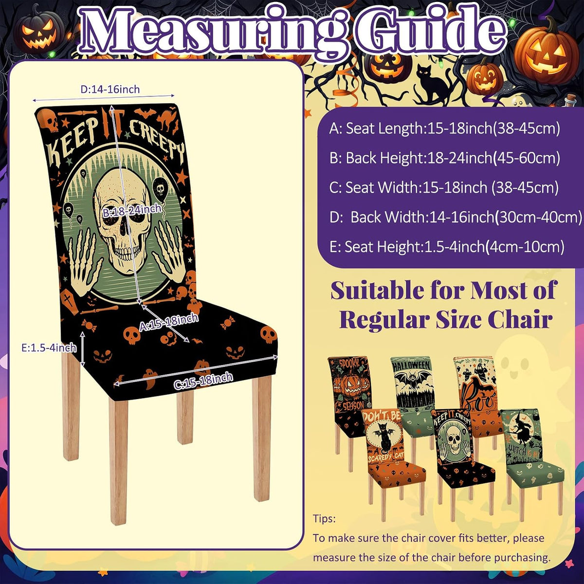 Moukeren 6 Pcs Halloween Chair Covers Scary Dining Chair Slipcovers