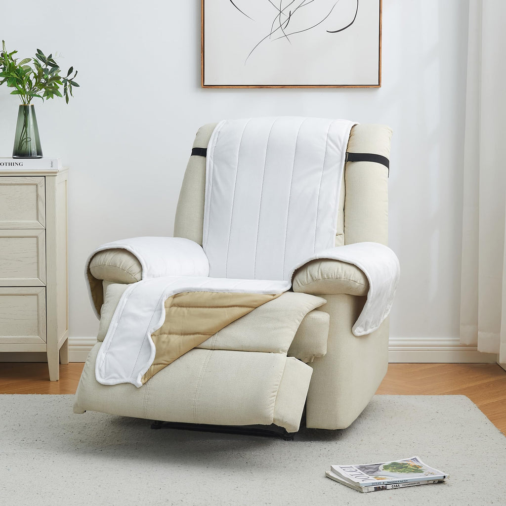Great Bay Home Reversible Patchwork Loveseat Cover - Washable Slipcover Furniture Protector with Elastic Straps - Perfect for Kids & Pets - Box-Stitched Detail (Taupe)
