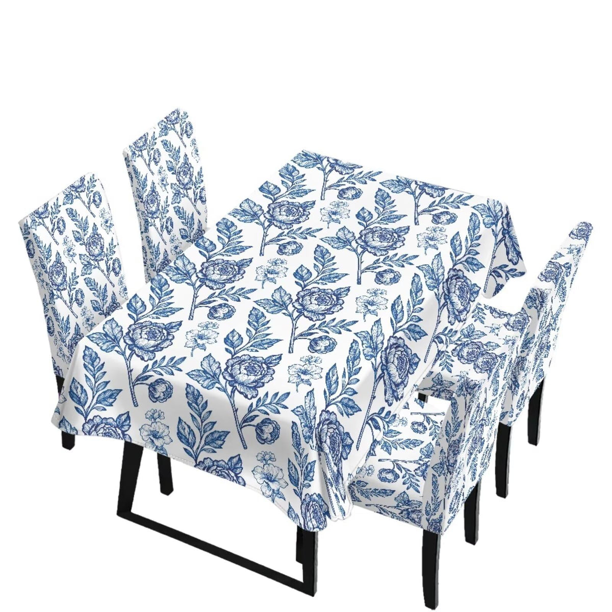 Table Cloth Rectangle Table Set of 7 Include Dining Chair Covers and Tablecloths for Dining Room Kitchen Banquet, Anti-Scratch Chair Seat Cover, Fluid Marble Print Green Gold Brown