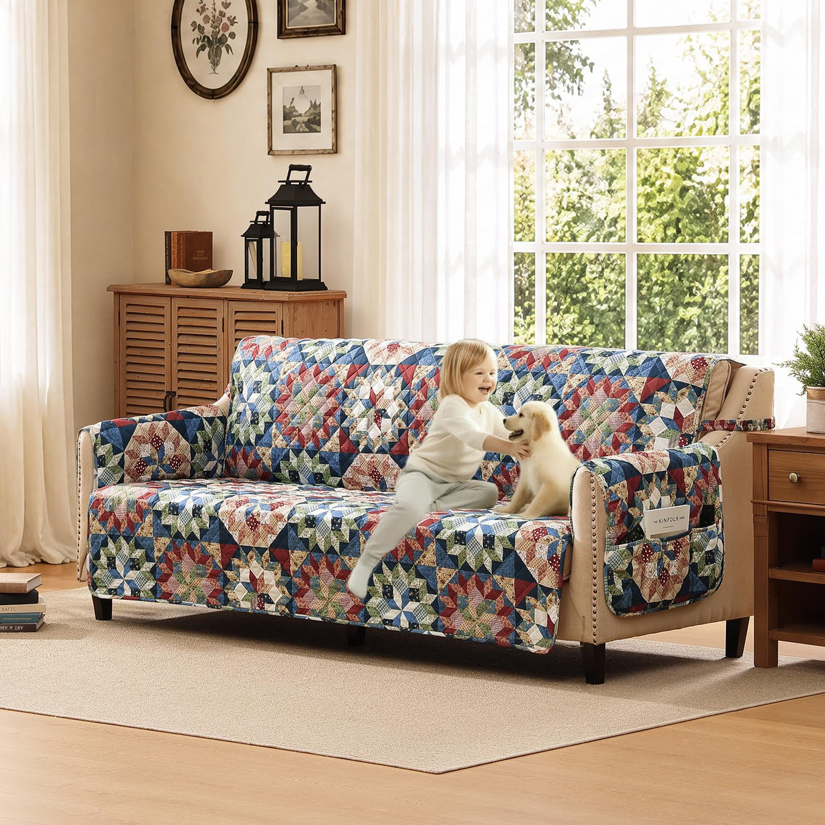Patchwork Loveseat Covers for 2 Cushion Couch, Soft Quilted Couch Covers, Love Seat Couch Cover Pet Friendly for Sofa Couches, Washable Loveseat Slipcovers (Loveseat 48", Patchwork Red)