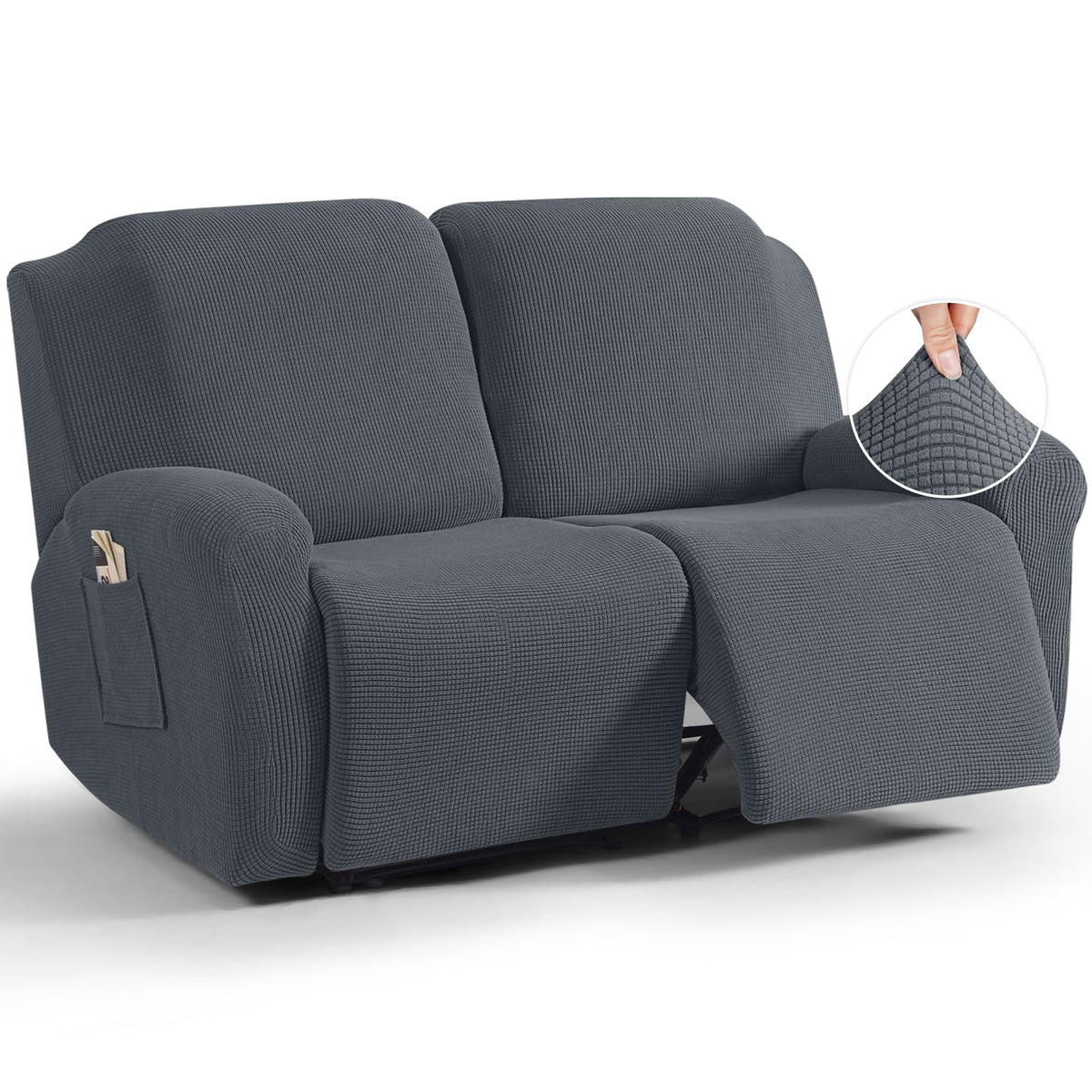 TAOCOCO Stretch Loveseat Recliner Covers 6 Piece, Charcoal Grey
