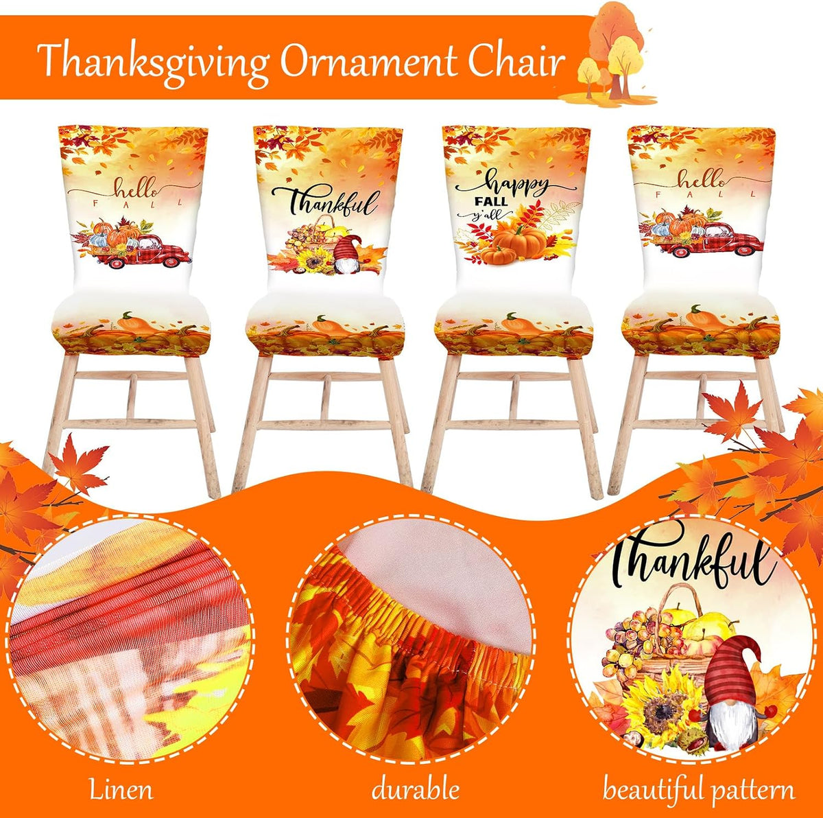 4 Pcs Thanksgiving Maple Chair Covers Fall Vintage Dining Chair Covers
