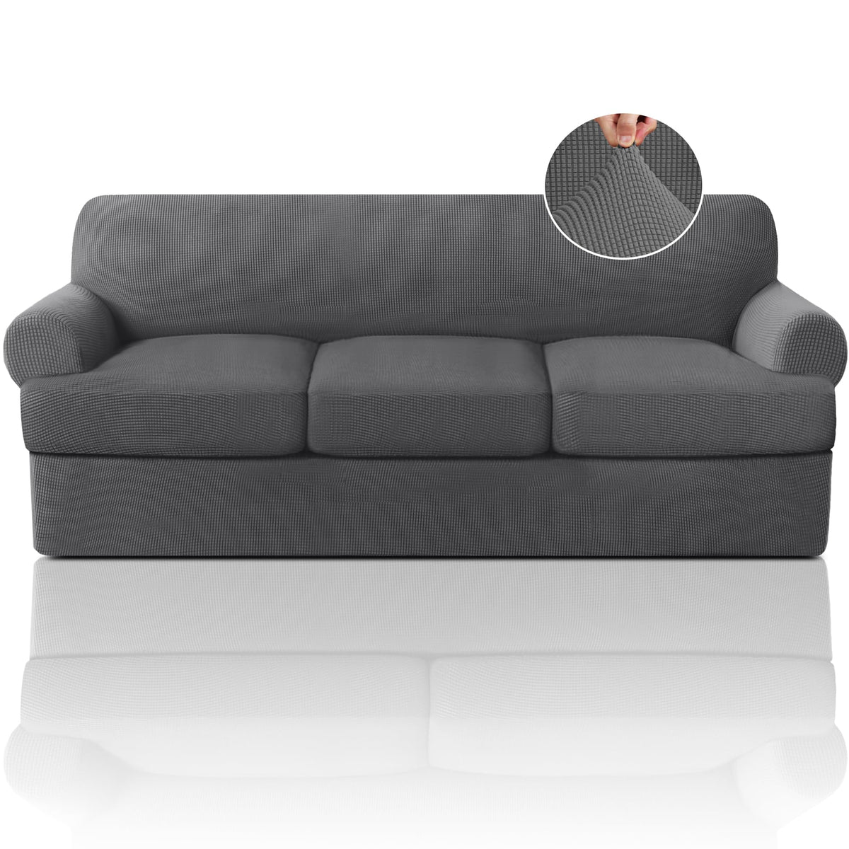 PrinceDeco T Cushion Loveseat Slipcover - 3 Pieces Sofa Cover for 2 Cushion Couch with 2 Individual T Shape Seat Covers Width Up to 76 Inch - Stretch, Machine Washable, Porcelain